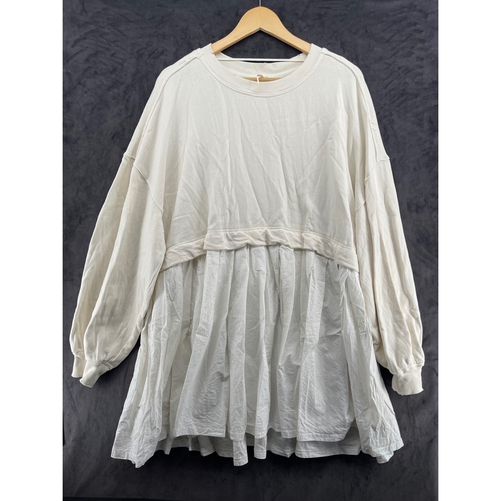 Free People Mixed Media Heart Sweatshirt Dress Cream Ivory Mini Small